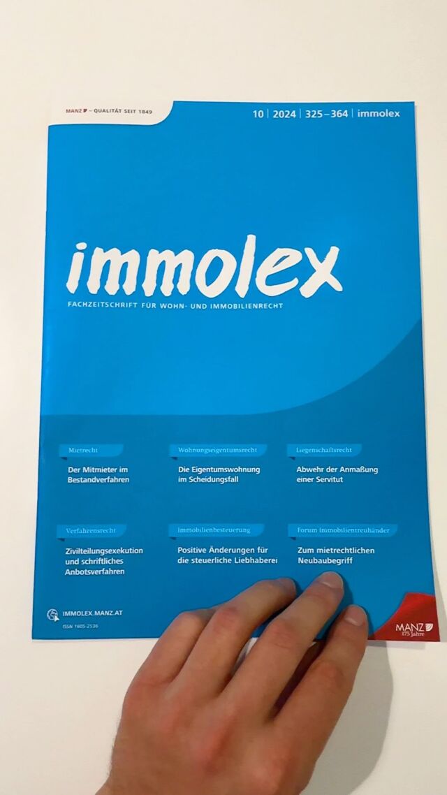 Neues von unserem Partner Christian Weinzinger in der immolex! #teloslawgroup #lawyer#law#telos#realestate#immobilien#immolex